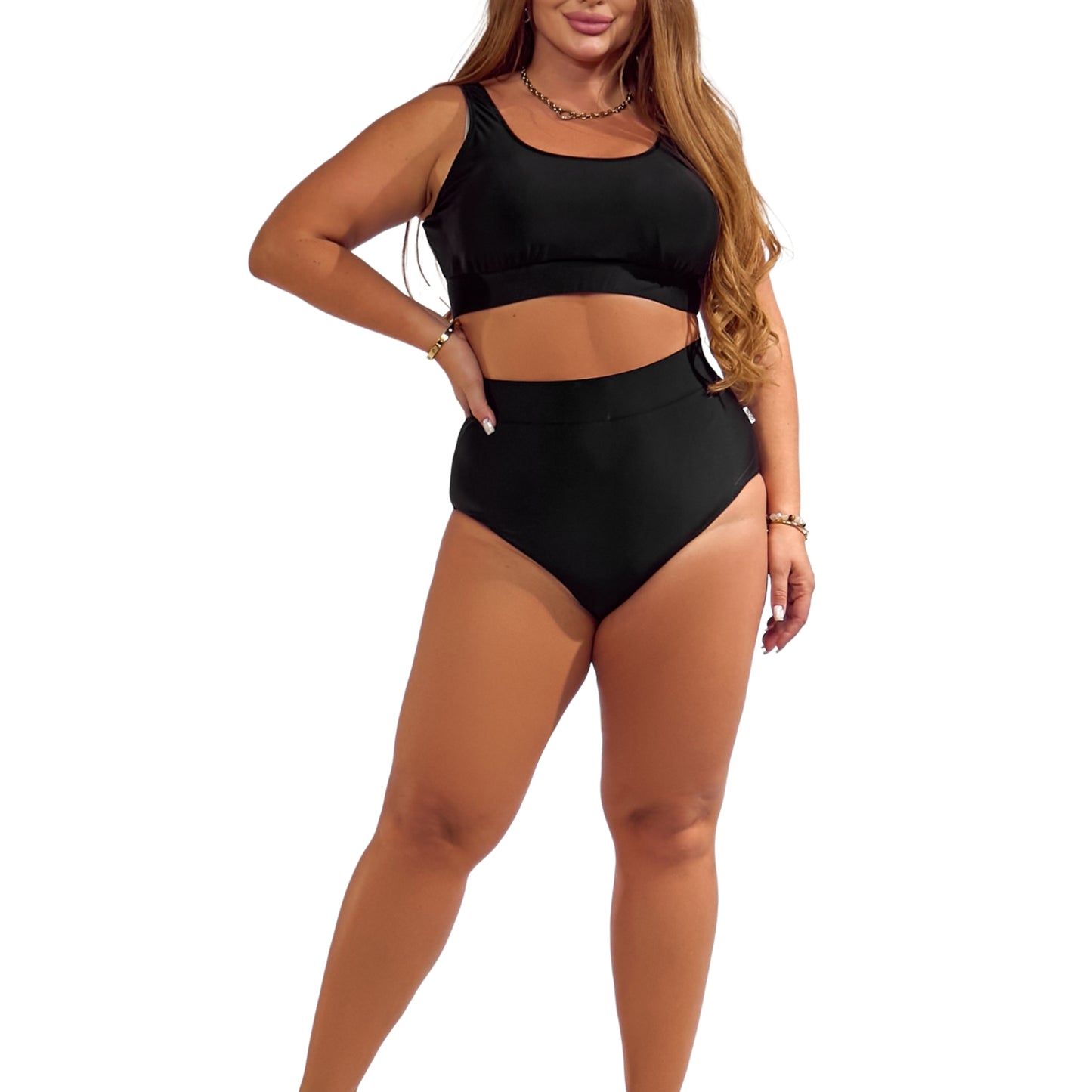 Amelia Black High-Waisted Tummy Control Swimsuit