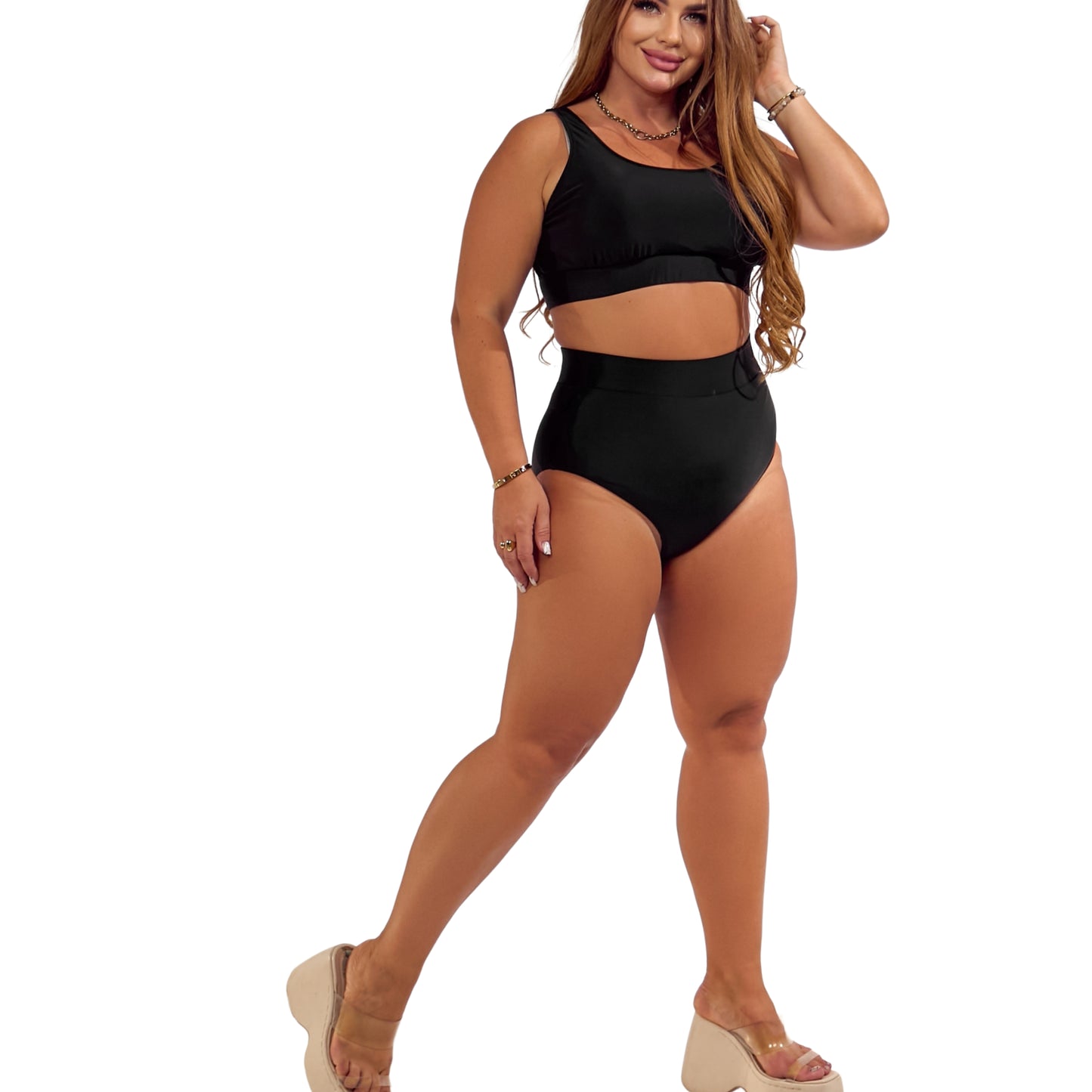 Amelia Black High-Waisted Tummy Control Swimsuit
