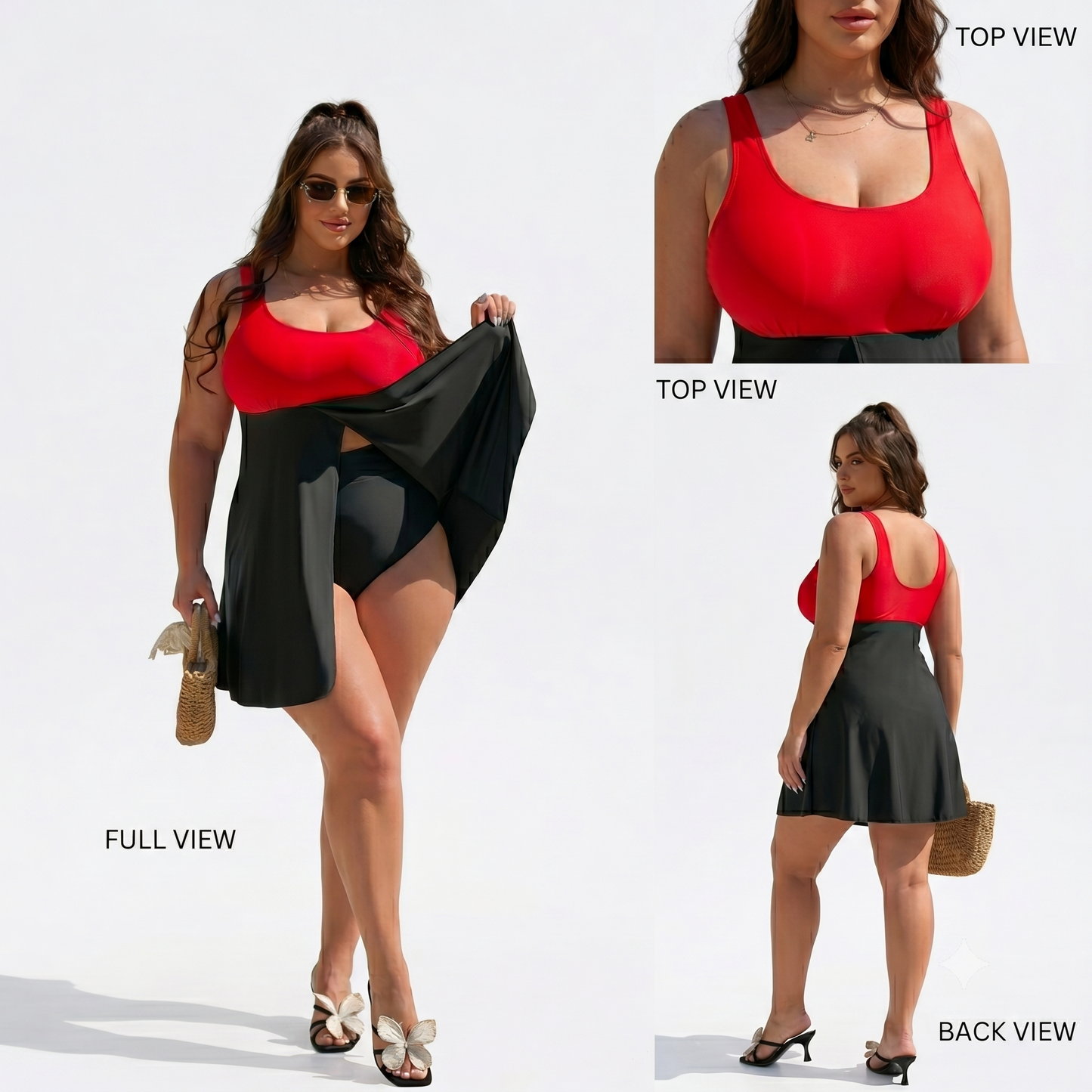 Victoria Red & Black Tummy Control Swim Dress Set